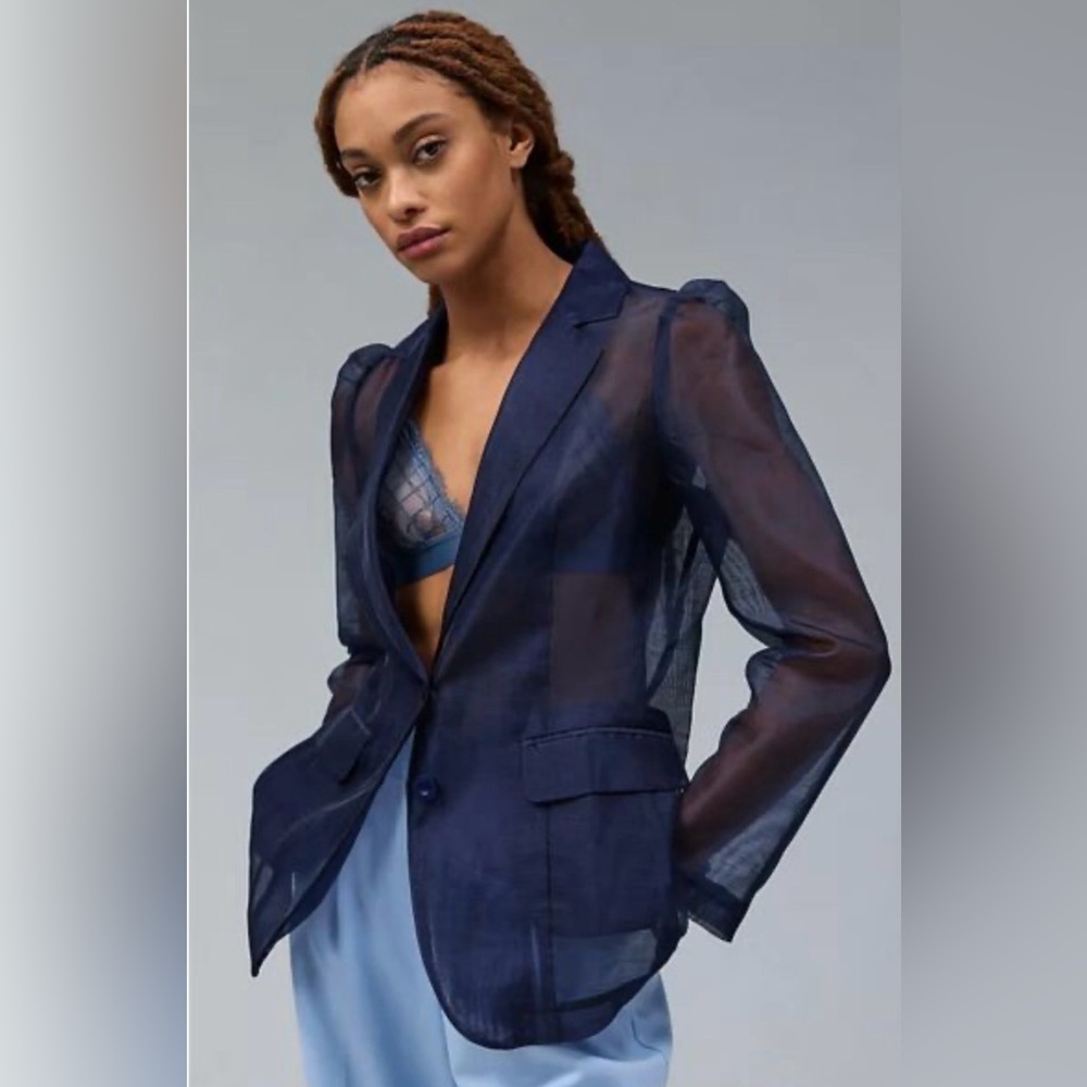 Anthropologie Sheer Navy Blazer